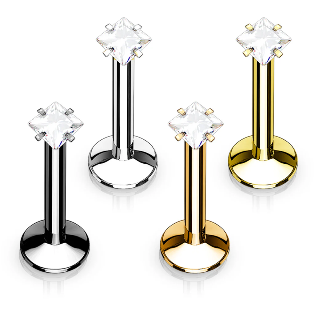 Internally Threaded Square CZ Labret Monroe Ear Cartilage Studs - Image 2
