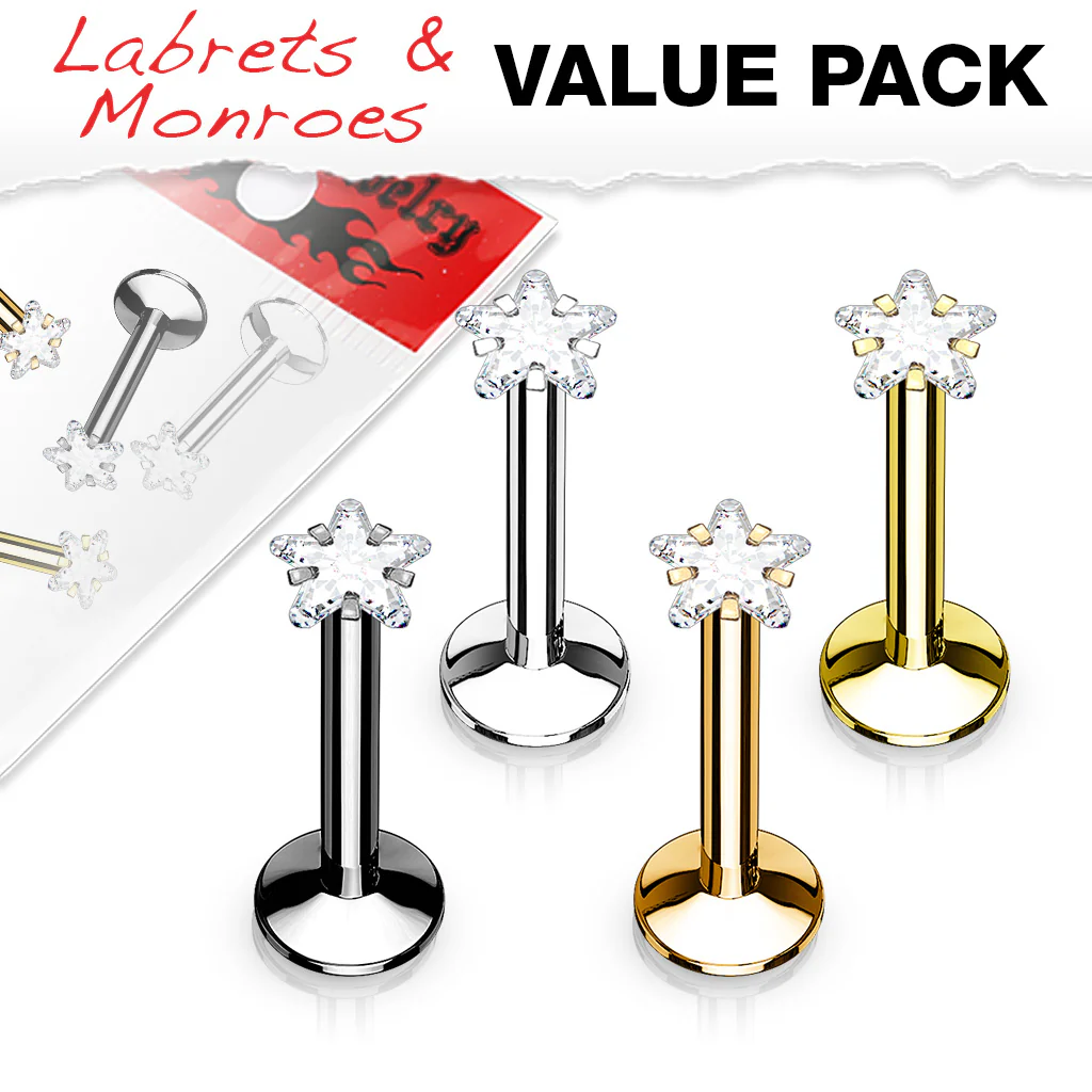 Internally Threaded Star CZ Labret Monroe Ear Cartilage Studs