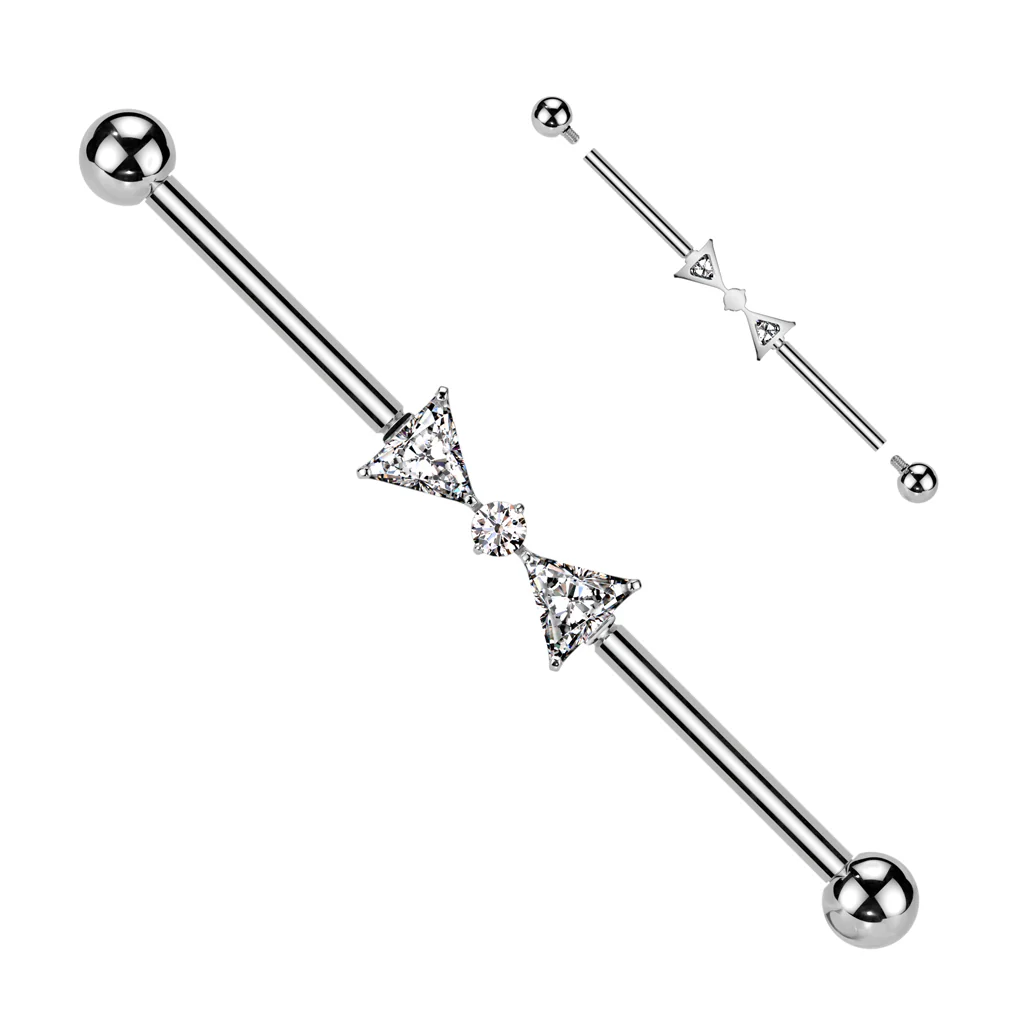 Titanium Internally Threaded CZ Ribbon Industrial Barbell - Image 3