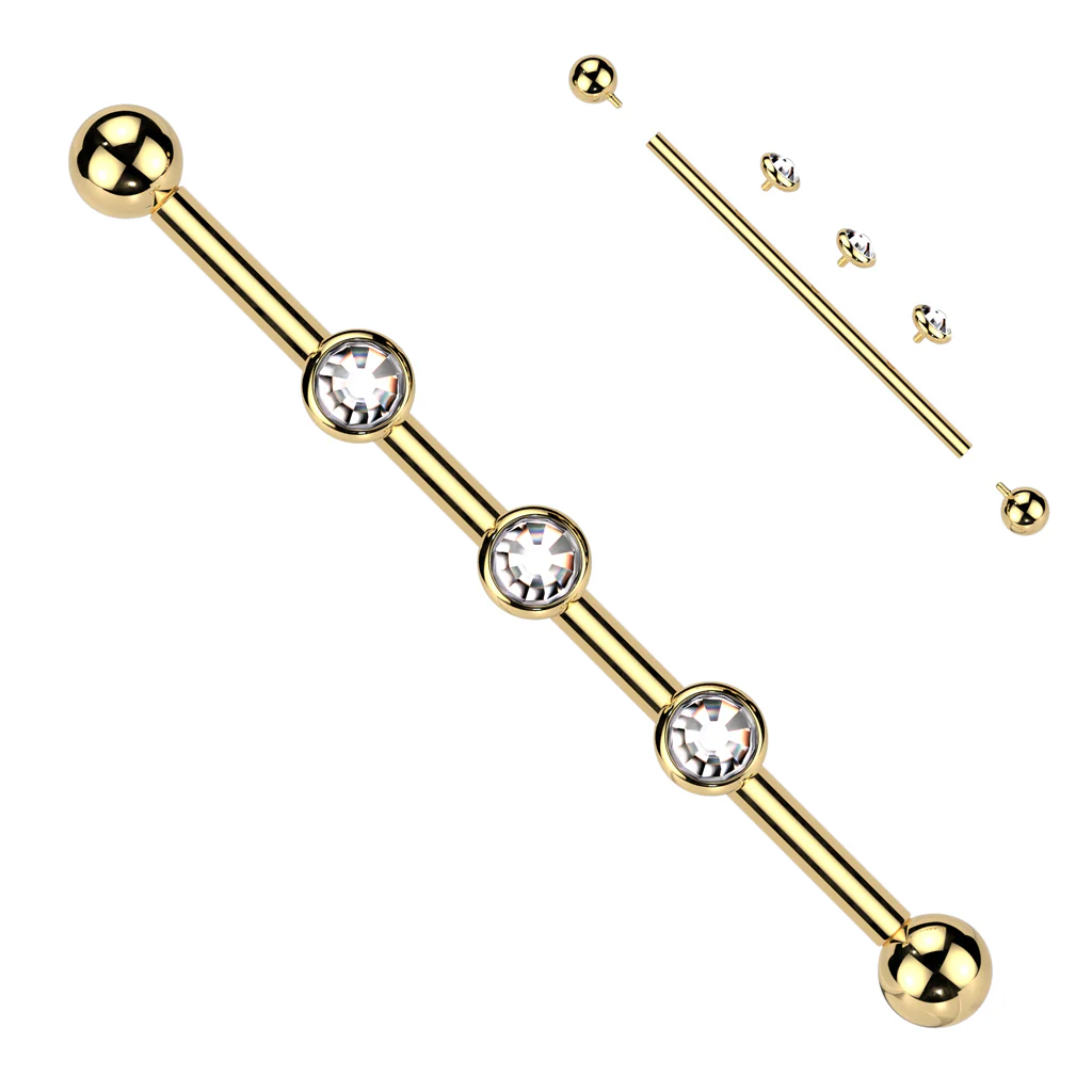 Internally Threaded Titanium Industrial Barbell with 3 CZ Or Opal Set - Image 4