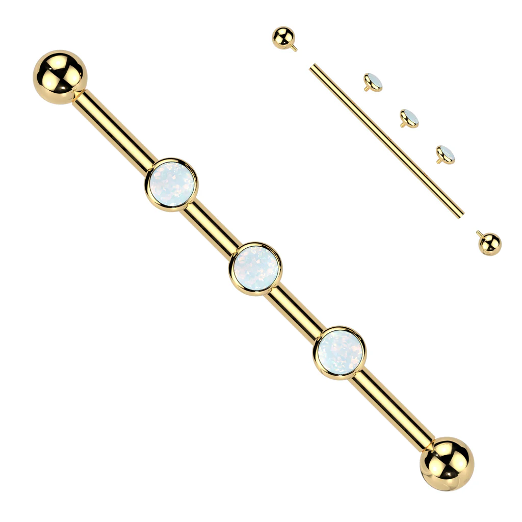 Internally Threaded Titanium Industrial Barbell with 3 CZ Or Opal Set - Image 5