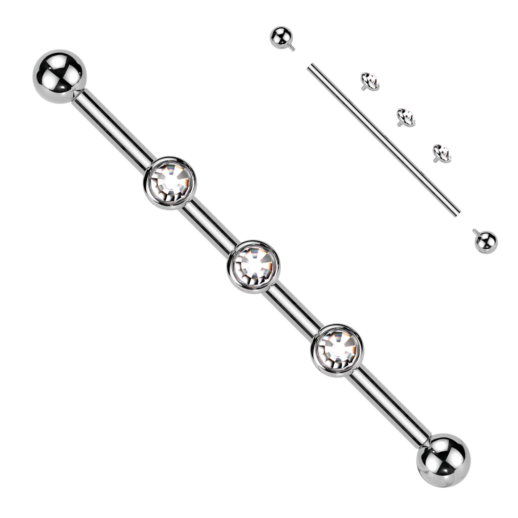 Internally Threaded Titanium Industrial Barbell with 3 CZ Or Opal Set - Image 6