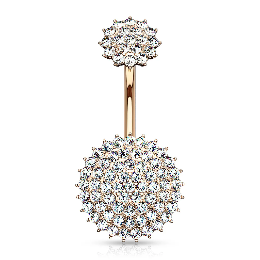Internally Threaded Top CZ Paved Round Shields Navel Belly Button Ring - Image 4