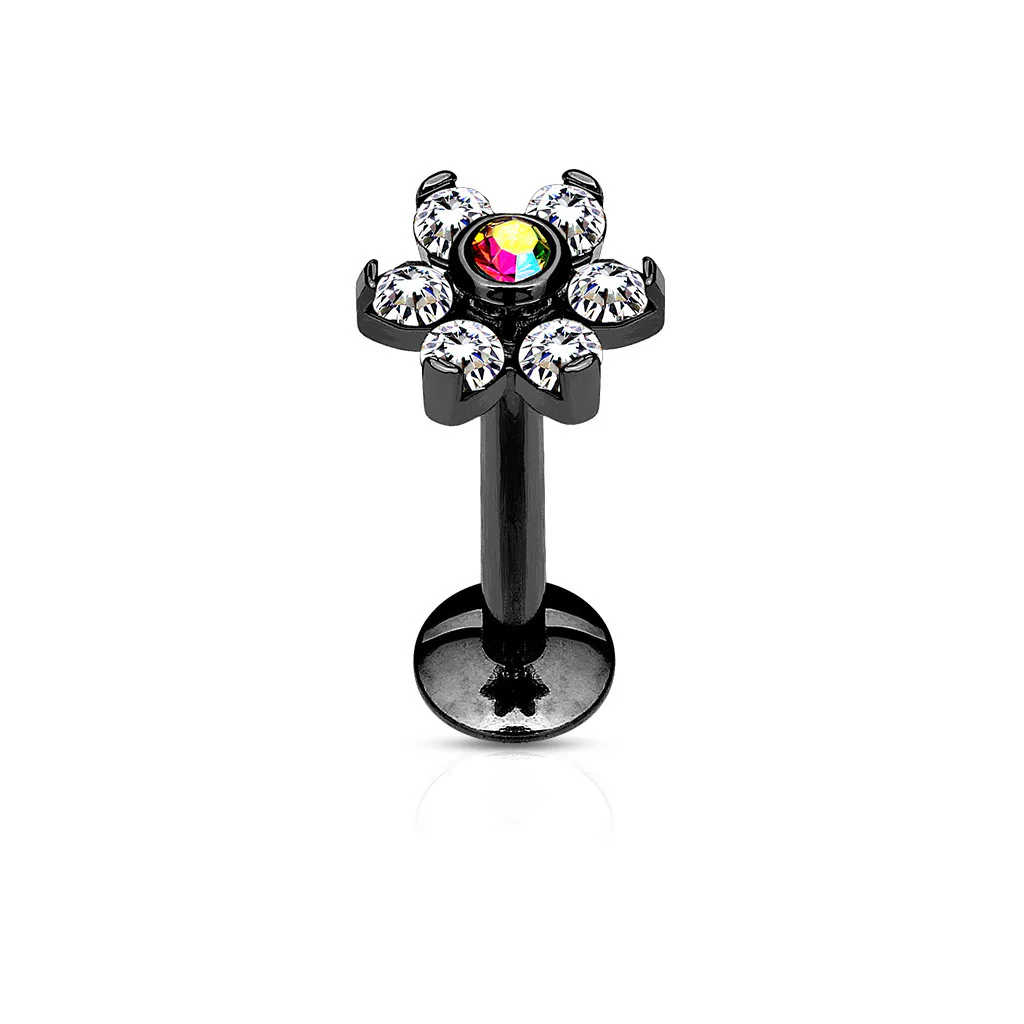 CZ Flower IP Internal Threaded Labret Monroe Daith Tragus Helix Stud - Image 3