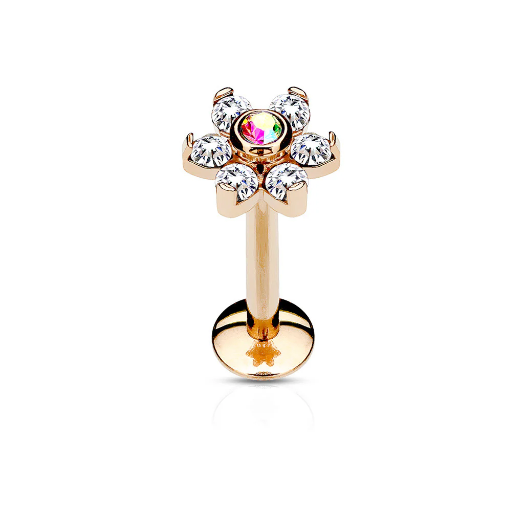 CZ Flower IP Internal Threaded Labret Monroe Daith Tragus Helix Stud - Image 4