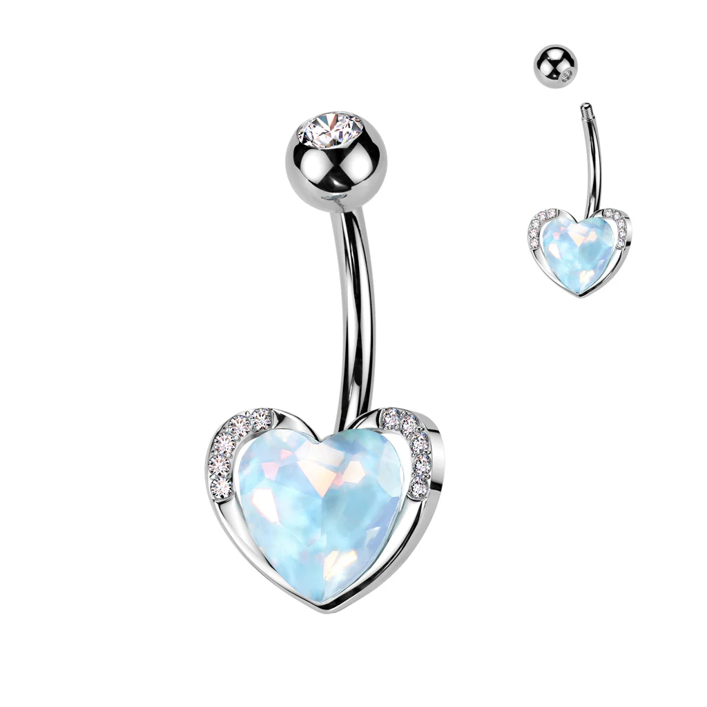 Aqua Aurora Borealis Heart CZ Navel Belly Button Ring - Image 2
