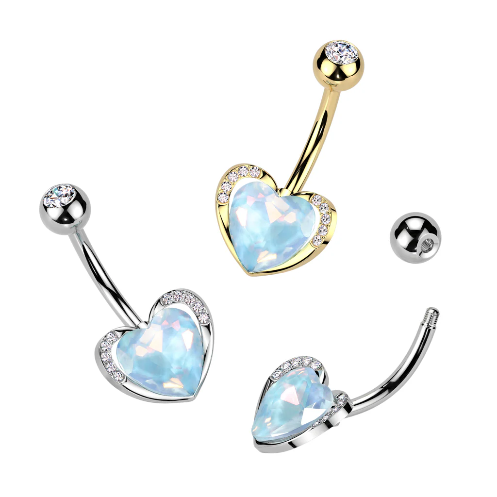 Aqua Aurora Borealis Heart CZ Navel Belly Button Ring - Image 3