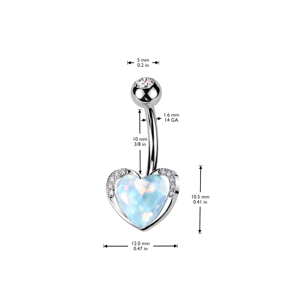Aqua Aurora Borealis Heart CZ Navel Belly Button Ring - Image 4