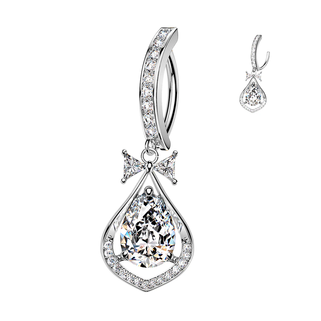 Large Pear CZ  Dangle Hinged Clicker Belly Button Ring