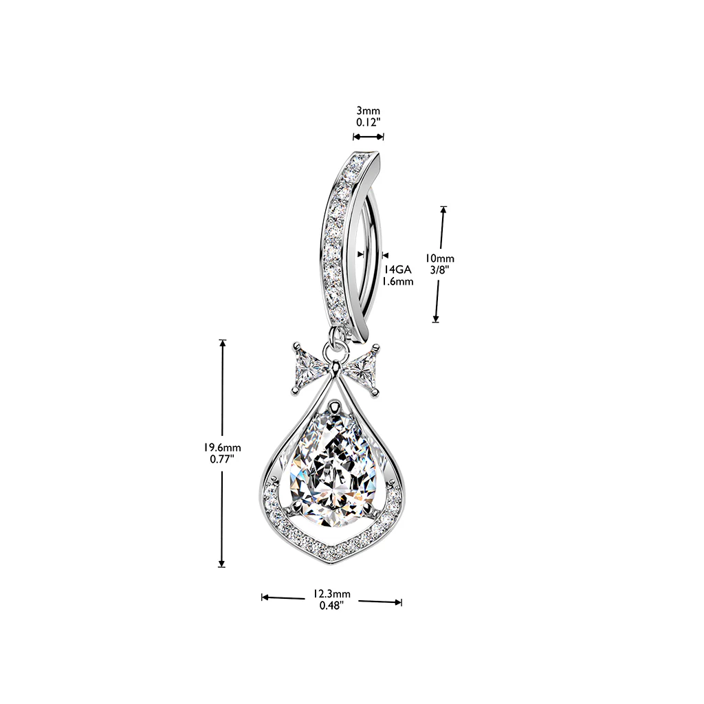 Large Pear CZ  Dangle Hinged Clicker Belly Button Ring - Image 4