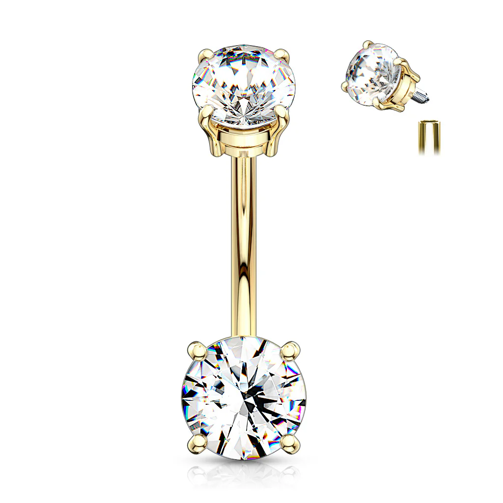 Gold Plated 9mm CZ Navel Belly Button Ring