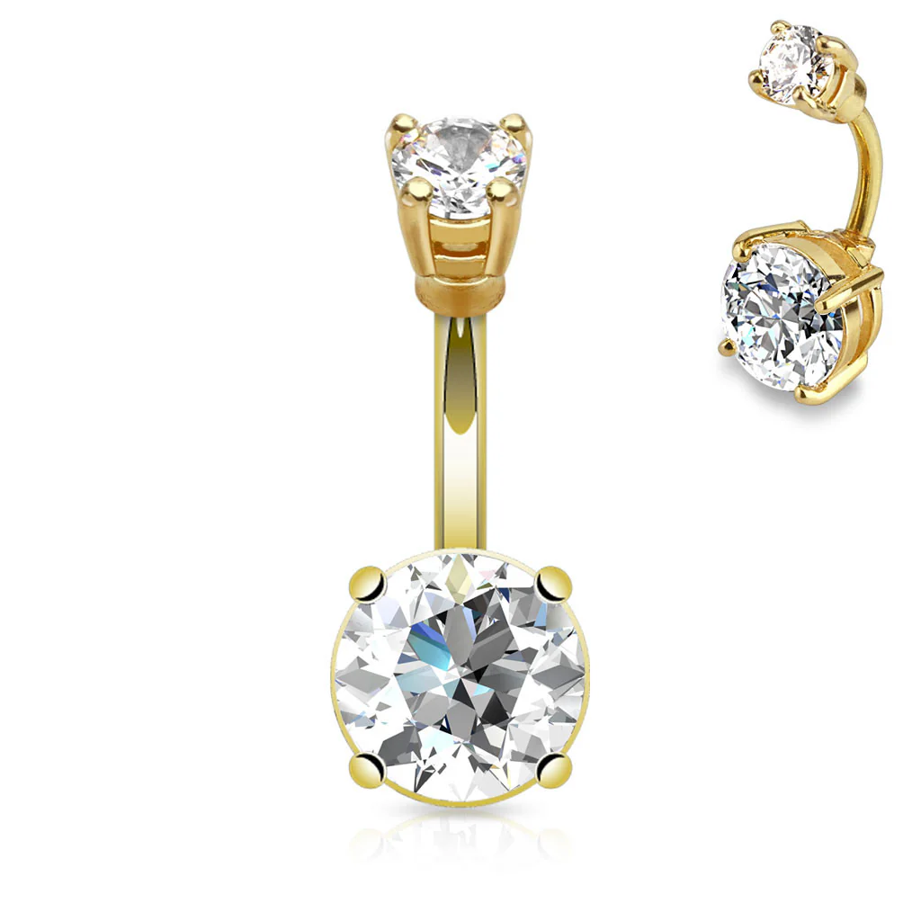 Gold Plated 9mm CZ Navel Belly Button Ring - Image 2