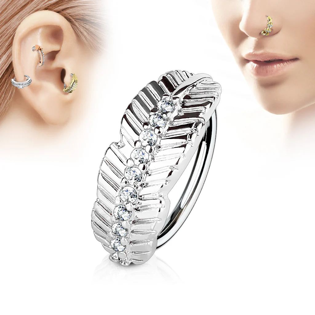 Leaf CZ Ear Cartilage Daith Tragus Helix Earrings Hoop Nose Rings - Image 2
