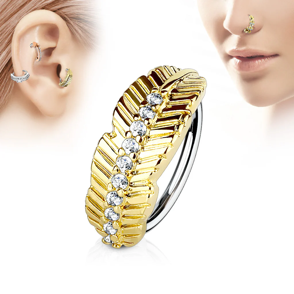 Leaf CZ Ear Cartilage Daith Tragus Helix Earrings Hoop Nose Rings - Image 3