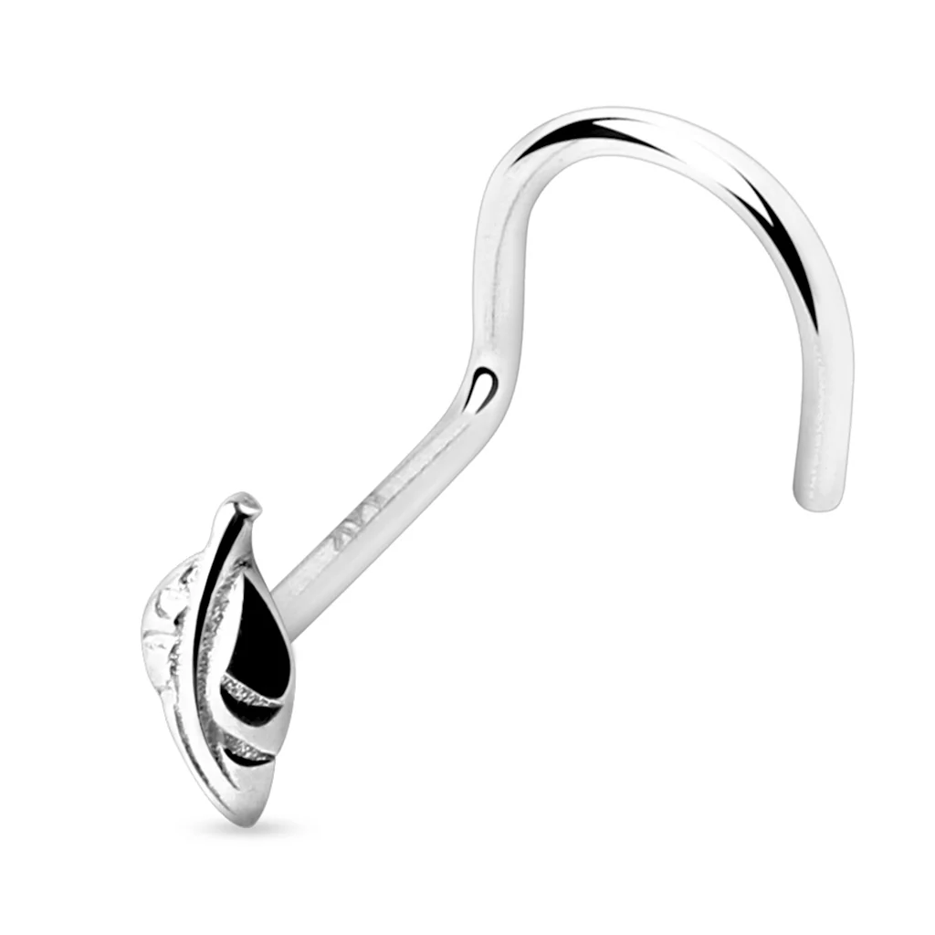14K Solid Gold Leaf Top Nose Screw Ring - Image 2