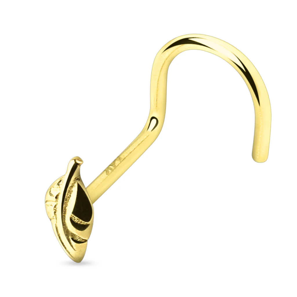 14K Solid Gold Leaf Top Nose Screw Ring - Image 3
