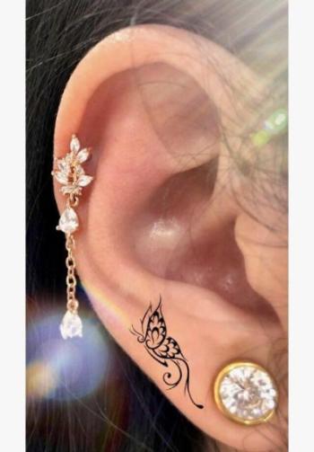 Leaf Pear CZ Dangle Ear Cartilage Daith Helix Tragus Barbell Stud - Image 2