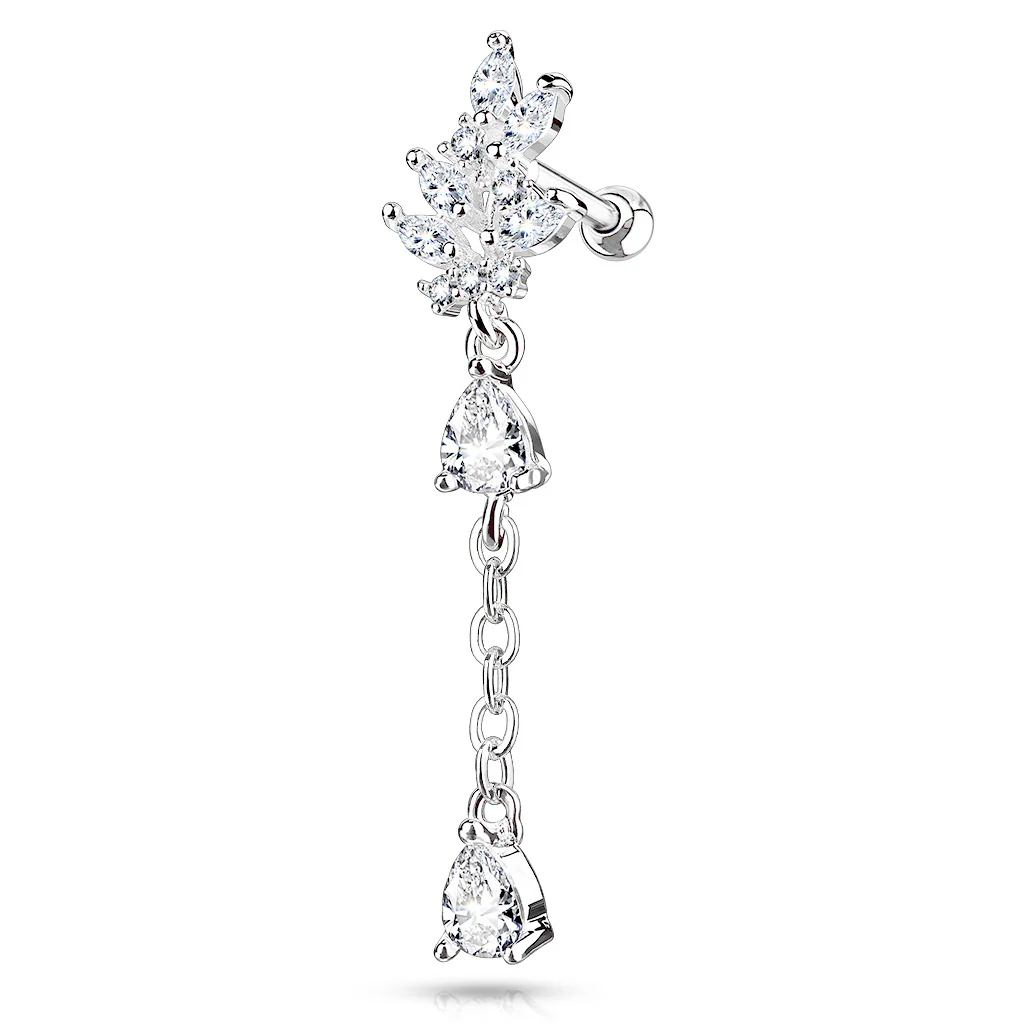 Leaf Pear CZ Dangle Ear Cartilage Daith Helix Tragus Barbell Stud - Image 3