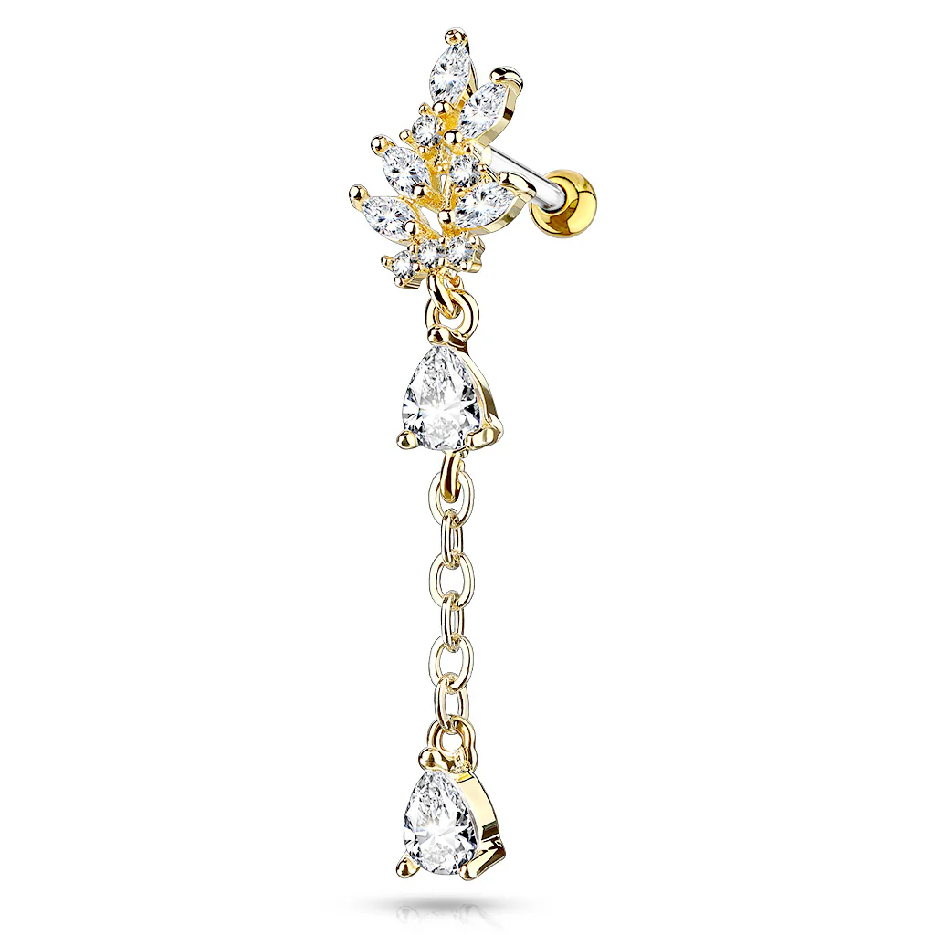 Leaf Pear CZ Dangle Ear Cartilage Daith Helix Tragus Barbell Stud - Image 4