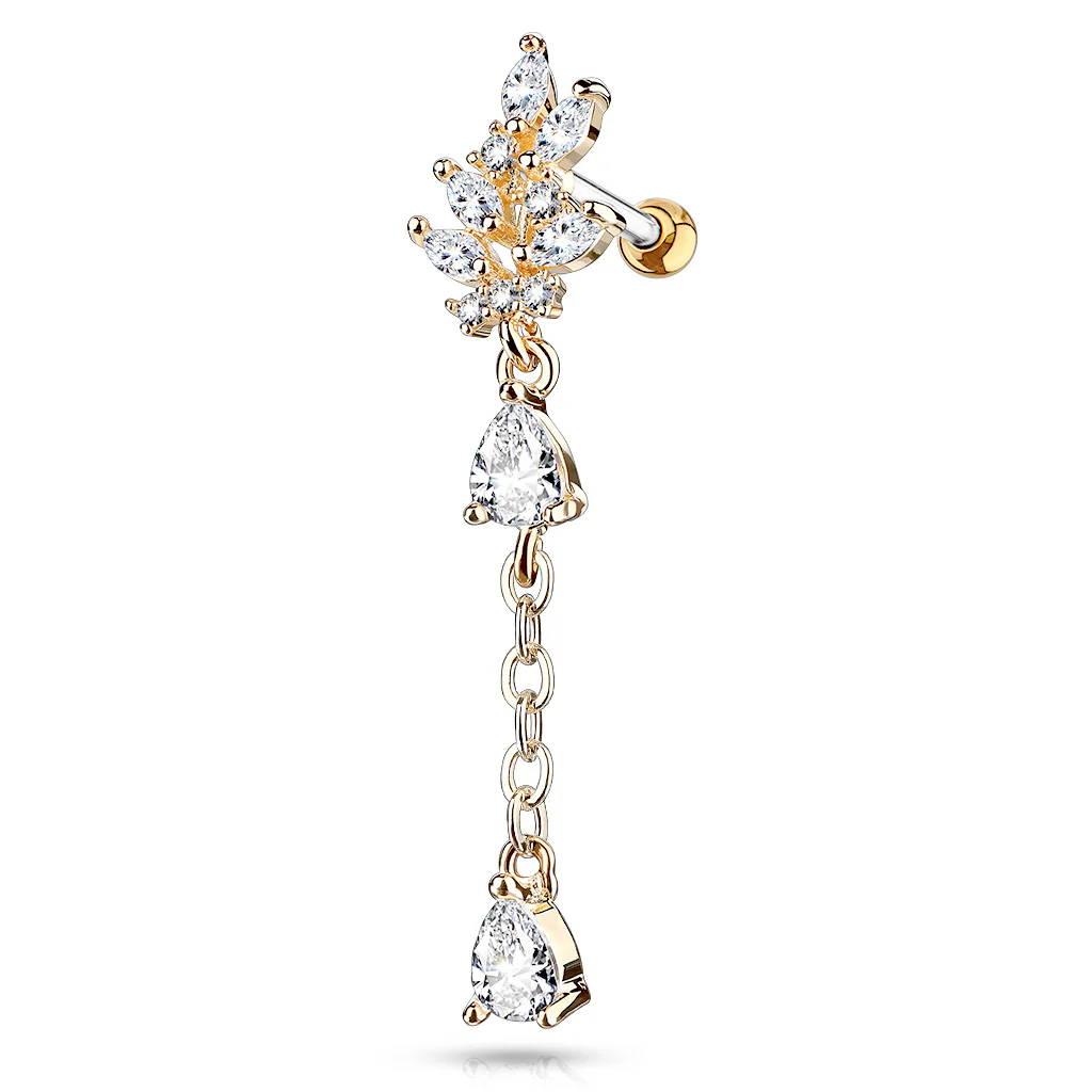 Leaf Pear CZ Dangle Ear Cartilage Daith Helix Tragus Barbell Stud - Image 5
