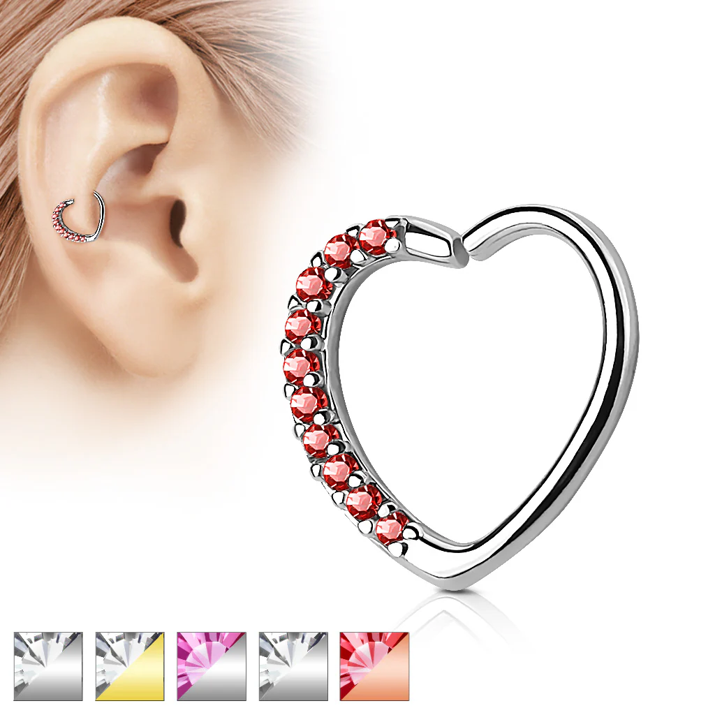 Lined CZ Heart Ear Cartilage Daith Helix Tragus Rings