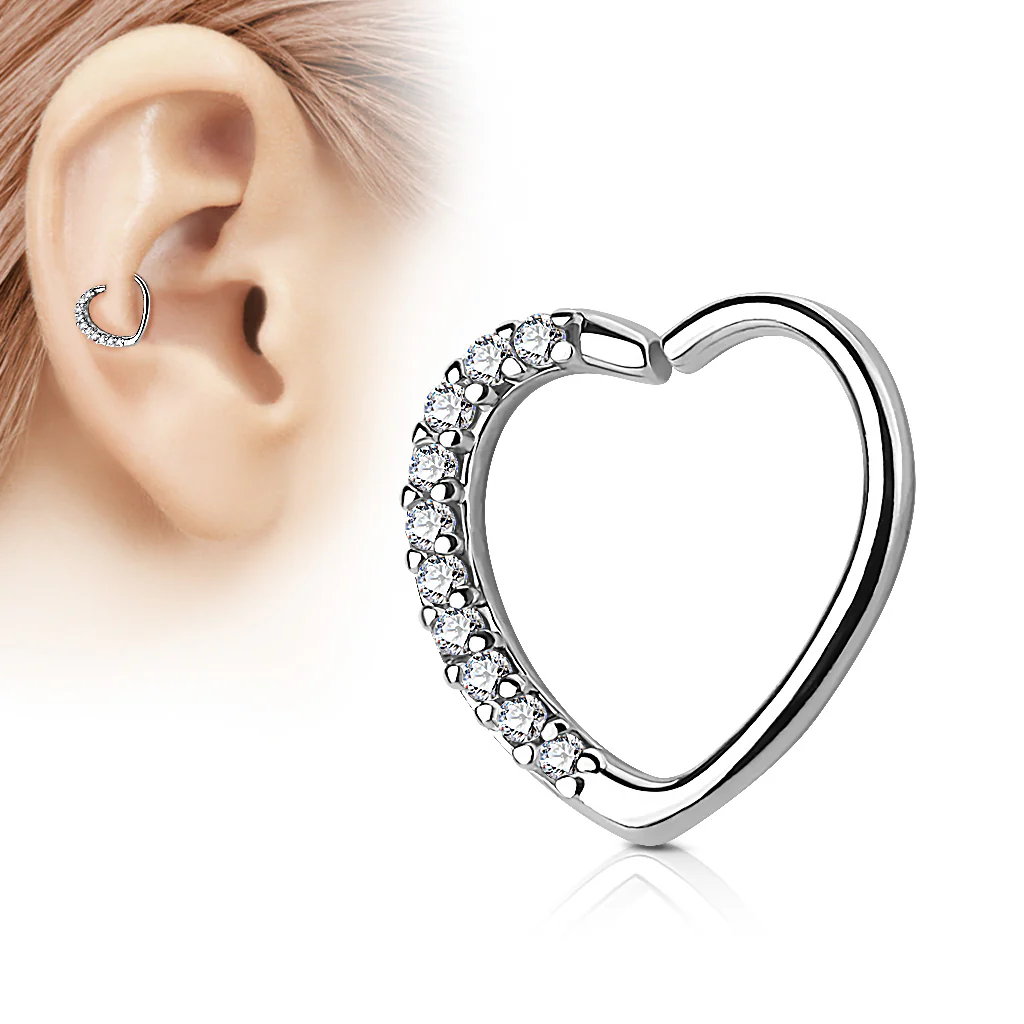 Lined CZ Heart Ear Cartilage Daith Helix Tragus Rings - Image 3