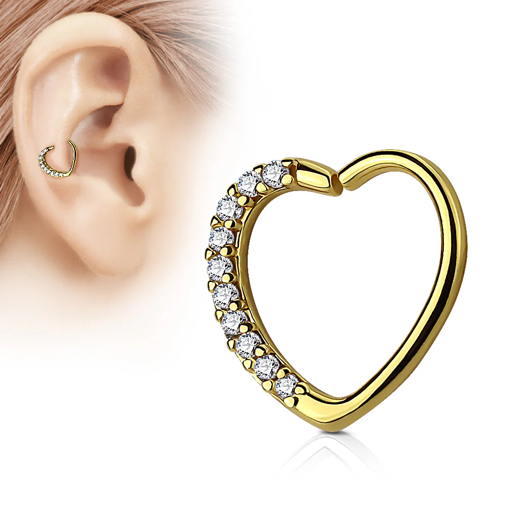 Lined CZ Heart Ear Cartilage Daith Helix Tragus Rings - Image 4