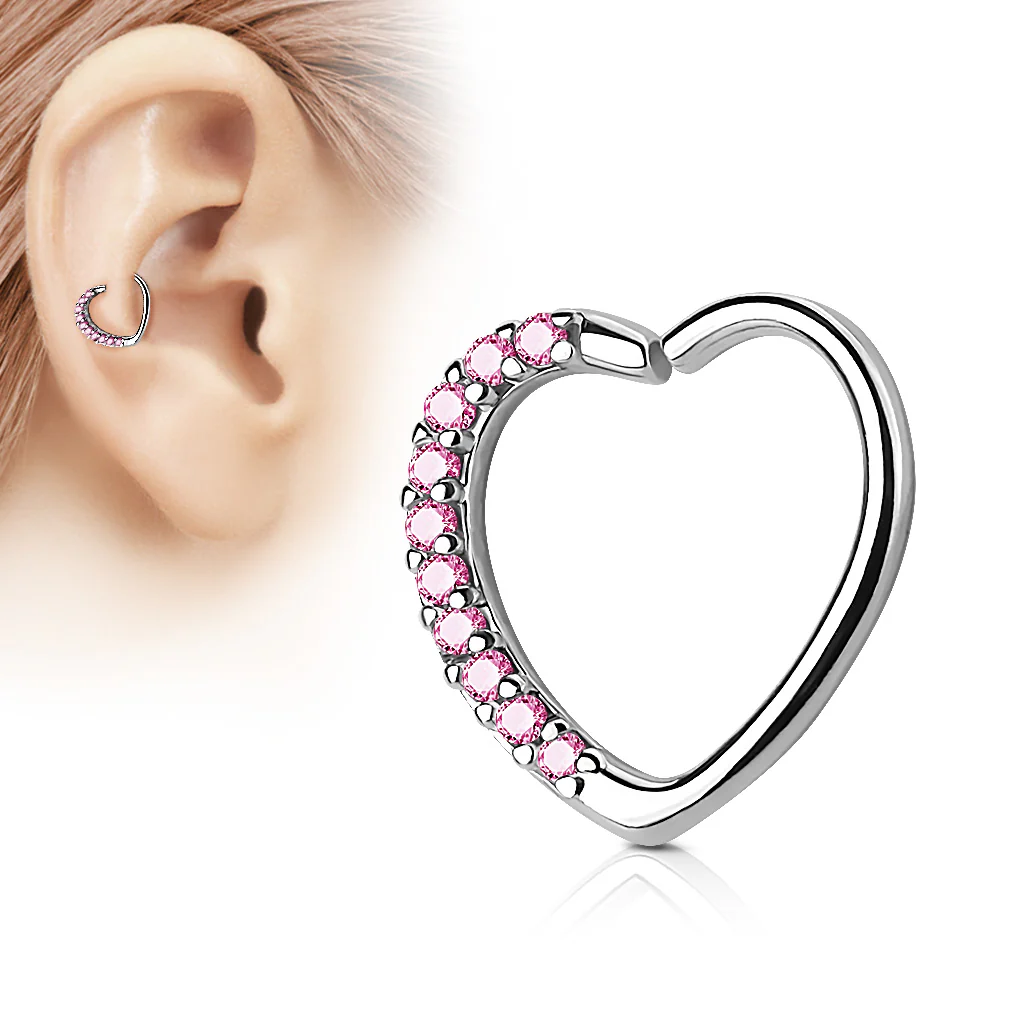 Lined CZ Heart Ear Cartilage Daith Helix Tragus Rings - Image 5