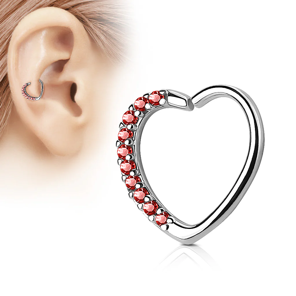 Lined CZ Heart Ear Cartilage Daith Helix Tragus Rings - Image 6