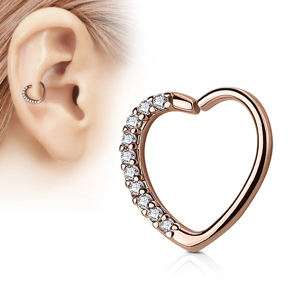 Lined CZ Heart Ear Cartilage Daith Helix Tragus Rings - Image 7