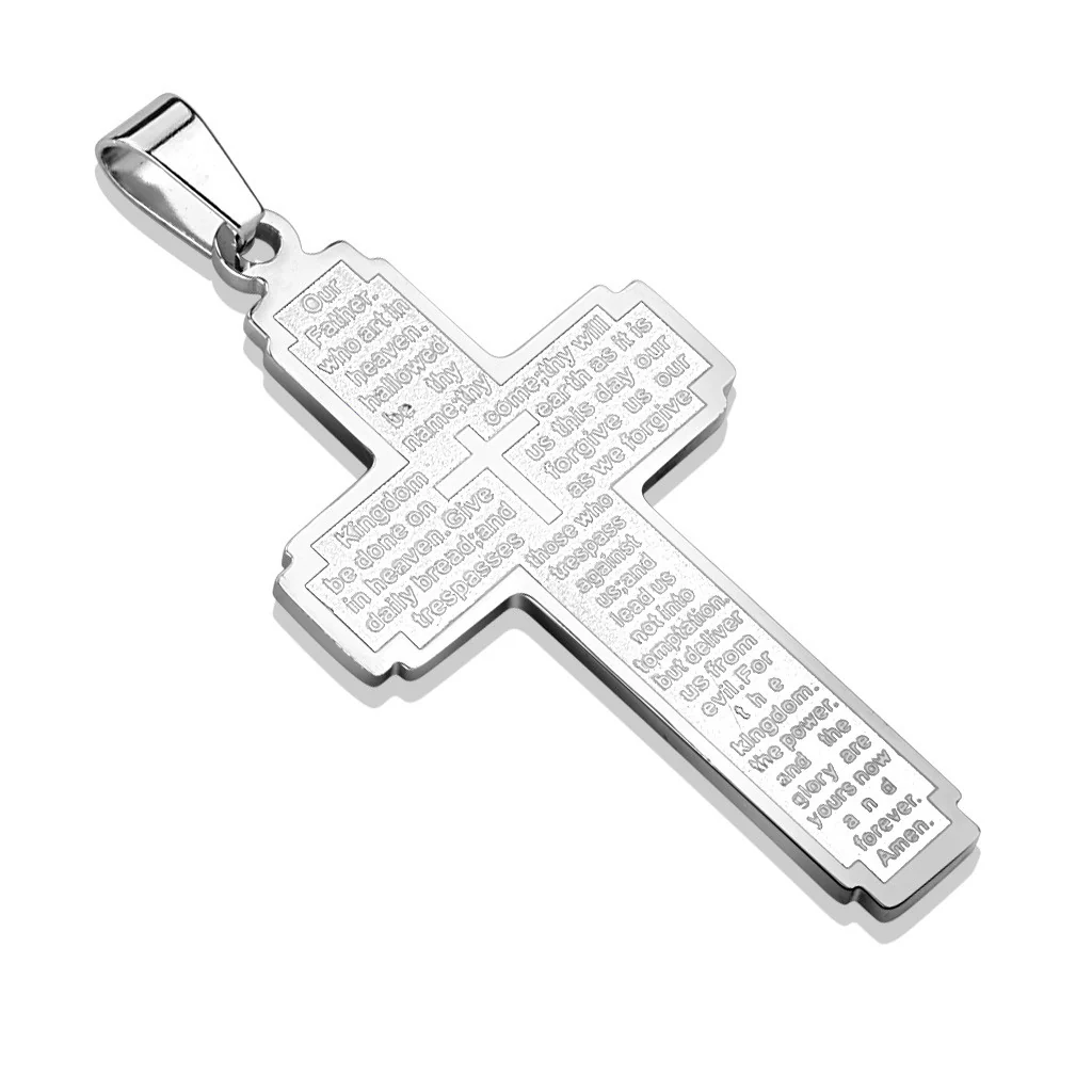 Lord's Prayer on Cross Stainless Steel Black IP Pendant - Image 3