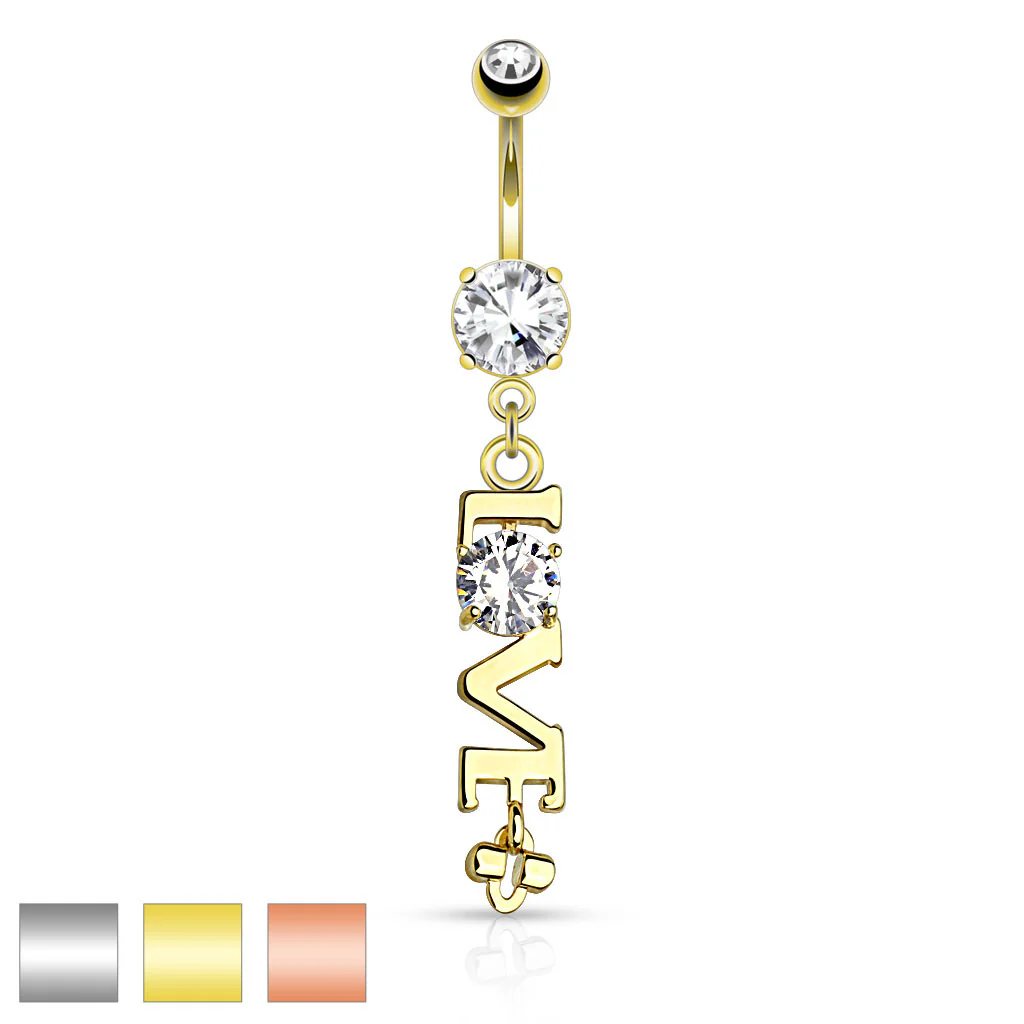 'Love' Word with Clear CZ Dangle Navel Belly Button Ring