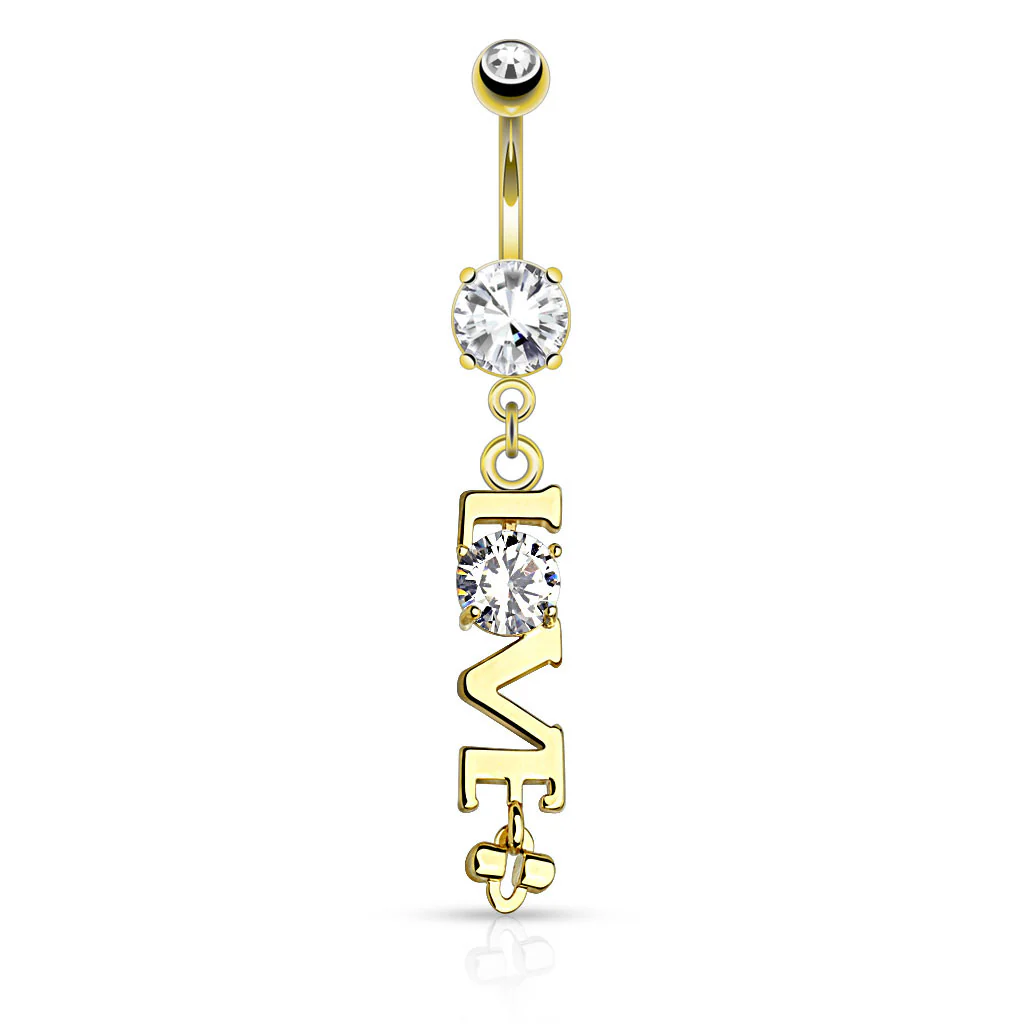 'Love' Word with Clear CZ Dangle Navel Belly Button Ring - Image 3