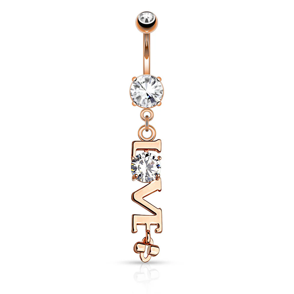 'Love' Word with Clear CZ Dangle Navel Belly Button Ring - Image 4