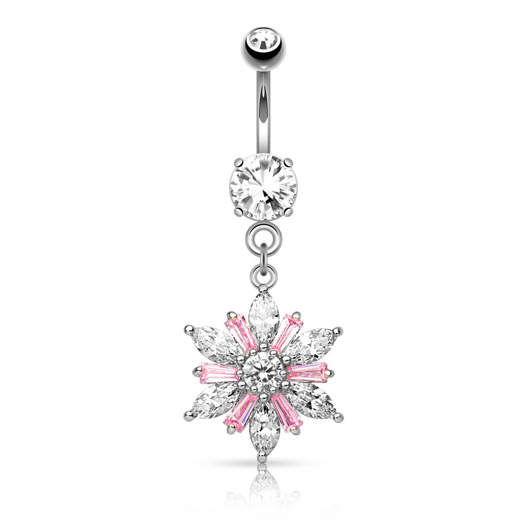 CZ Petals Flower Dangle Navel Belly Button Ring - Image 2