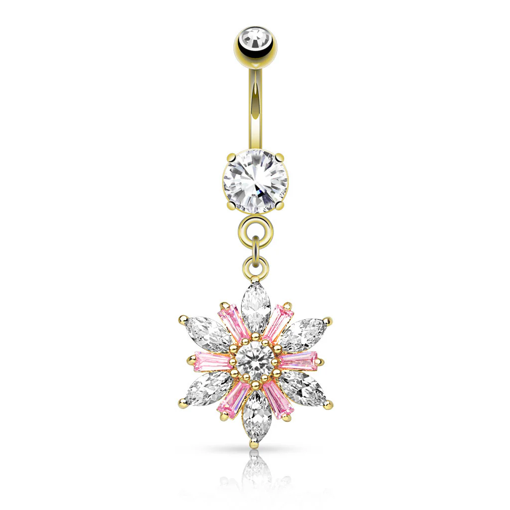 CZ Petals Flower Dangle Navel Belly Button Ring - Image 3