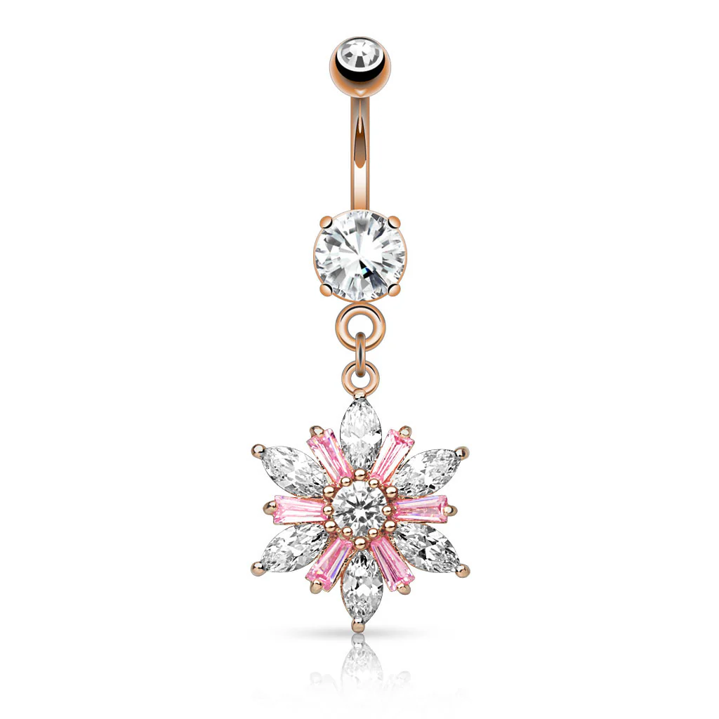 CZ Petals Flower Dangle Navel Belly Button Ring - Image 4