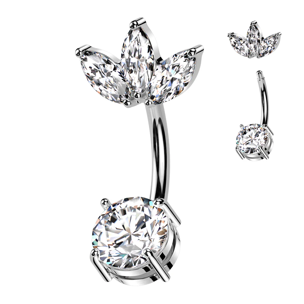 Marquise CZ Fan & Prong Set CZ Navel Belly Button Ring - Image 3