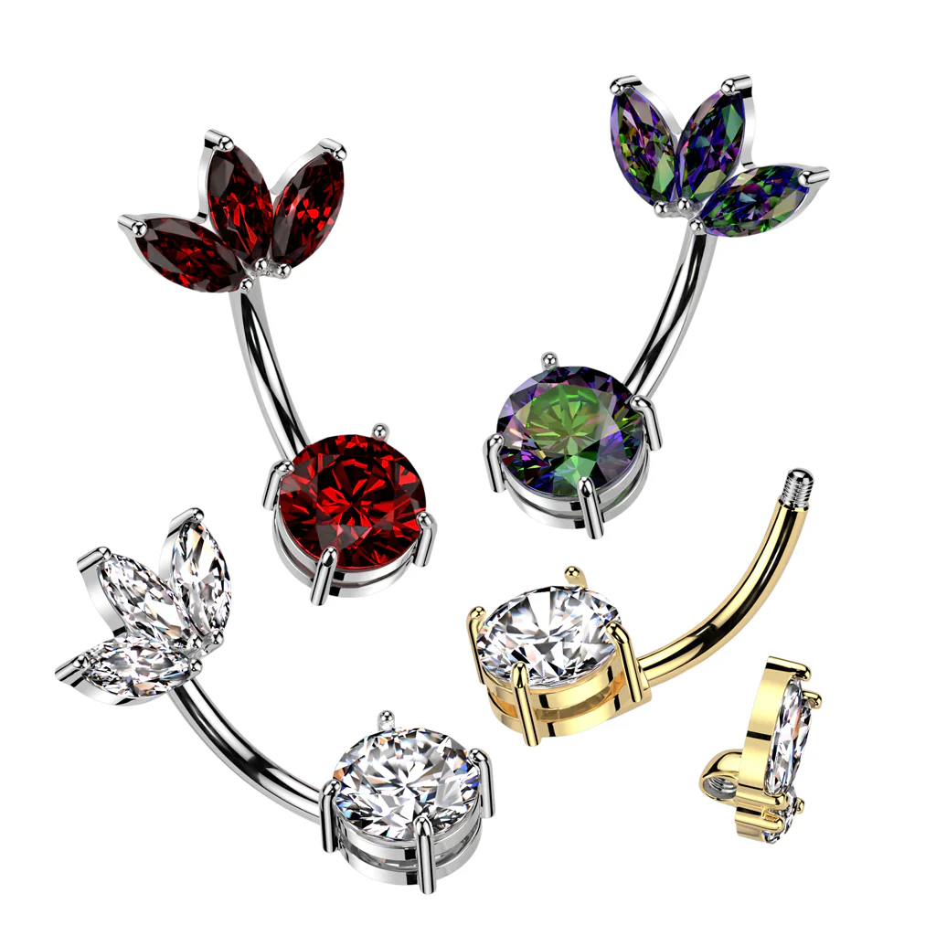 Marquise CZ Fan & Prong Set CZ Navel Belly Button Ring - Image 6