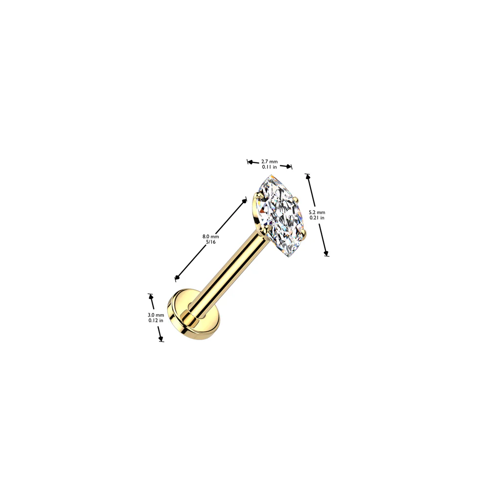 Marquise CZ Titanium Threadless Stud for Labret Tragus Lobe Helix - Image 2