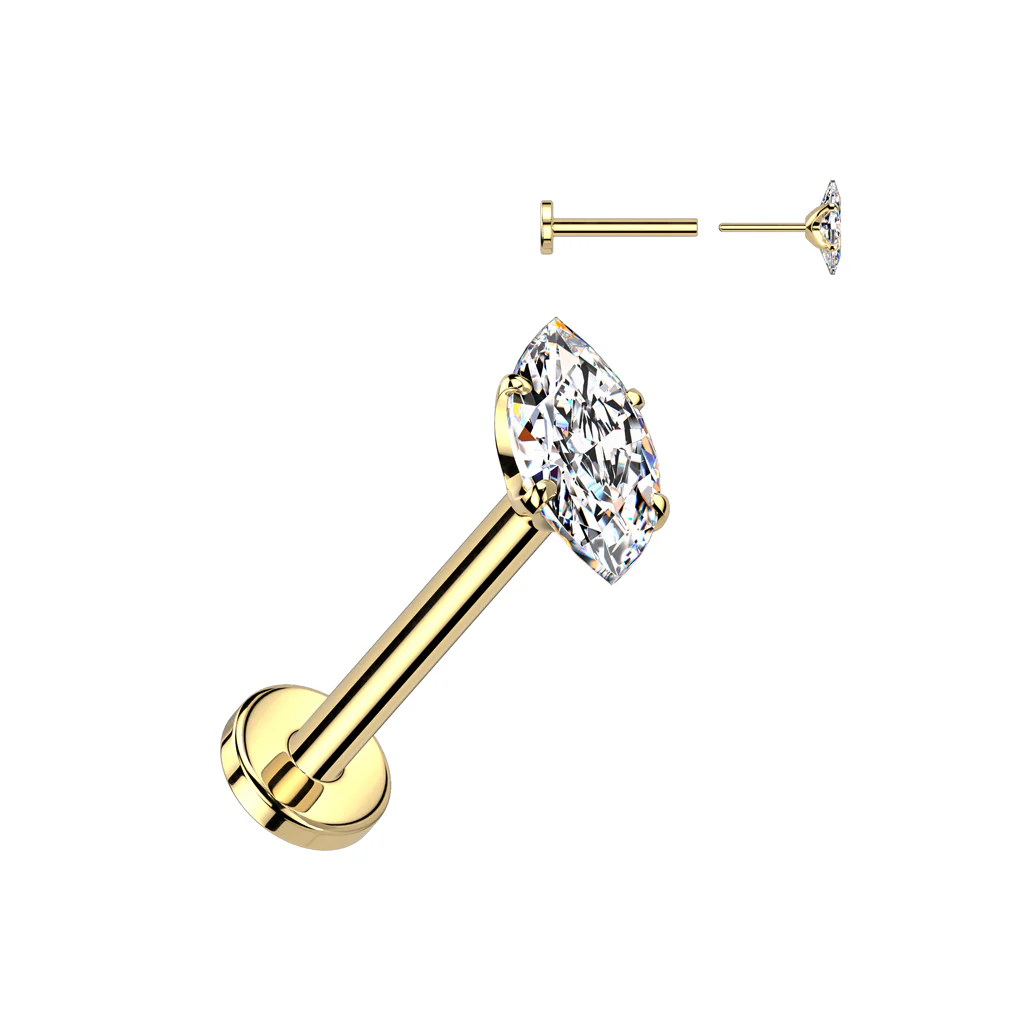 Marquise CZ Titanium Threadless Stud for Labret Tragus Lobe Helix - Image 3