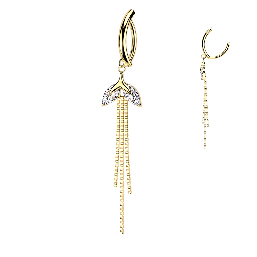 Marquise CZ & Triple Chain Dangle Hinged Clicker Belly Button Ring - Image 10