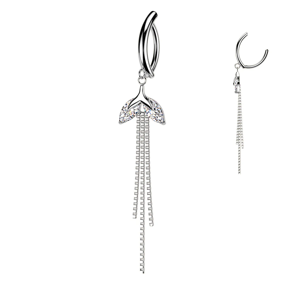Marquise CZ & Triple Chain Dangle Hinged Clicker Belly Button Ring - Image 12
