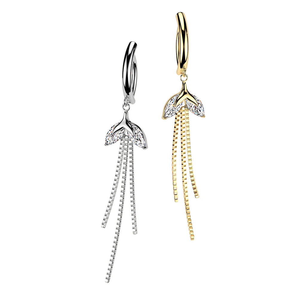 Marquise CZ & Triple Chain Dangle Hinged Clicker Belly Button Ring - Image 3