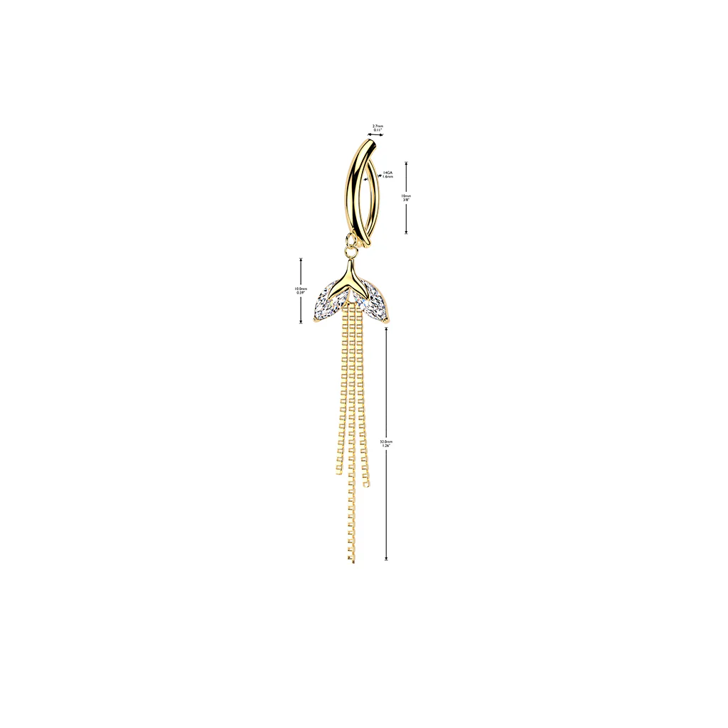 Marquise CZ & Triple Chain Dangle Hinged Clicker Belly Button Ring - Image 4