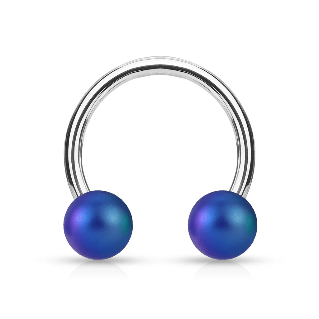 Matte Finish Pearlish Ball Surgical Steel Horseshoe Circular Barbell - Image 3