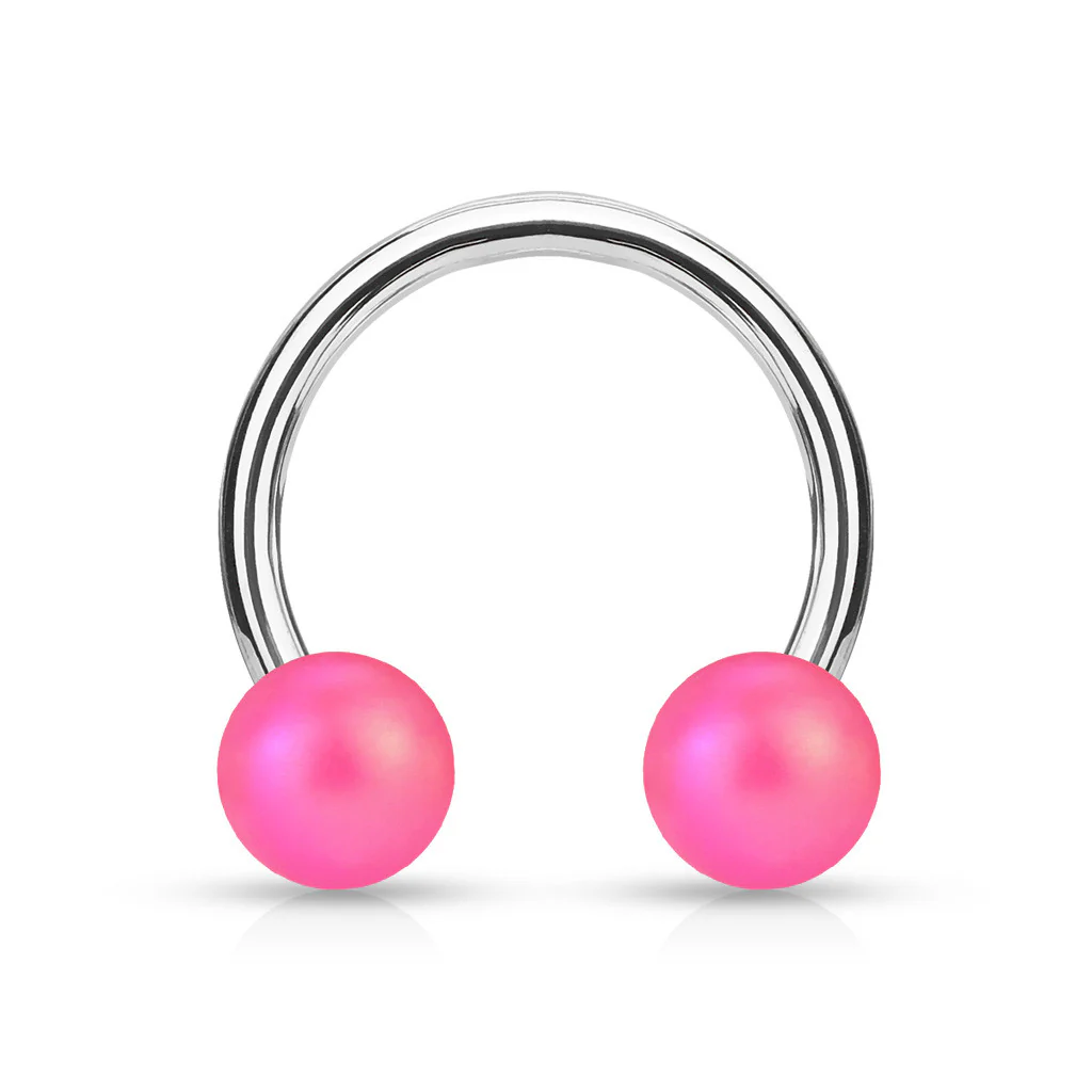 Matte Finish Pearlish Ball Surgical Steel Horseshoe Circular Barbell - Image 5