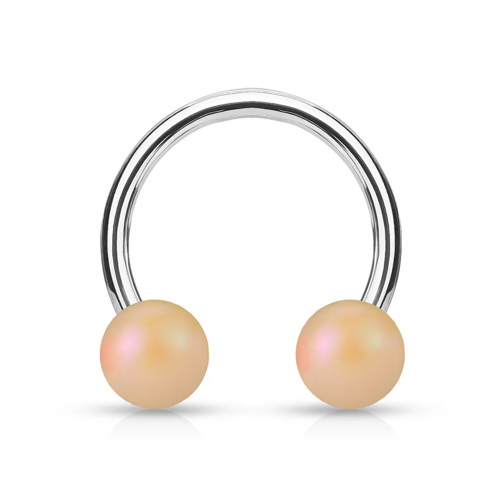 Matte Finish Pearlish Ball Surgical Steel Horseshoe Circular Barbell - Image 6