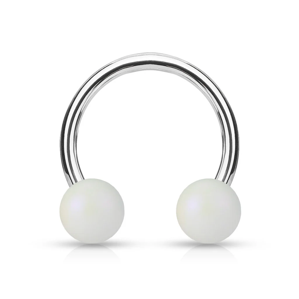 Matte Finish Pearlish Ball Surgical Steel Horseshoe Circular Barbell - Image 7