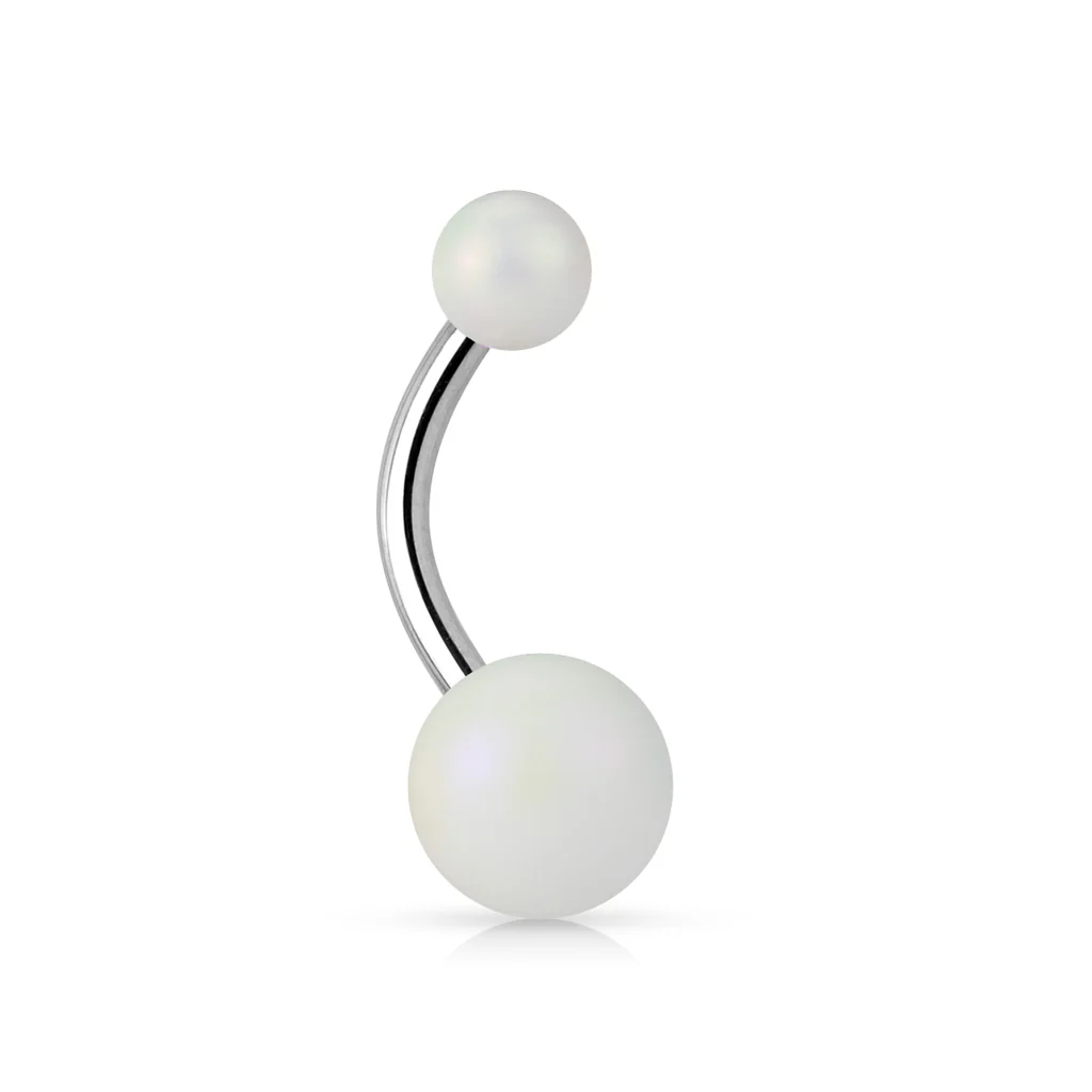 Matte finish Pearlish Ball 316L Surgical Steel Navel Belly Button Ring - Image 4